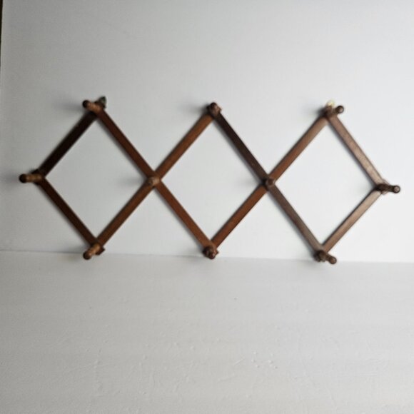 VTG Wooden Accordion Hat & Coat Rack – 10 Peg Wall Hanger Expandable Mid Century - Picture 1 of 9
